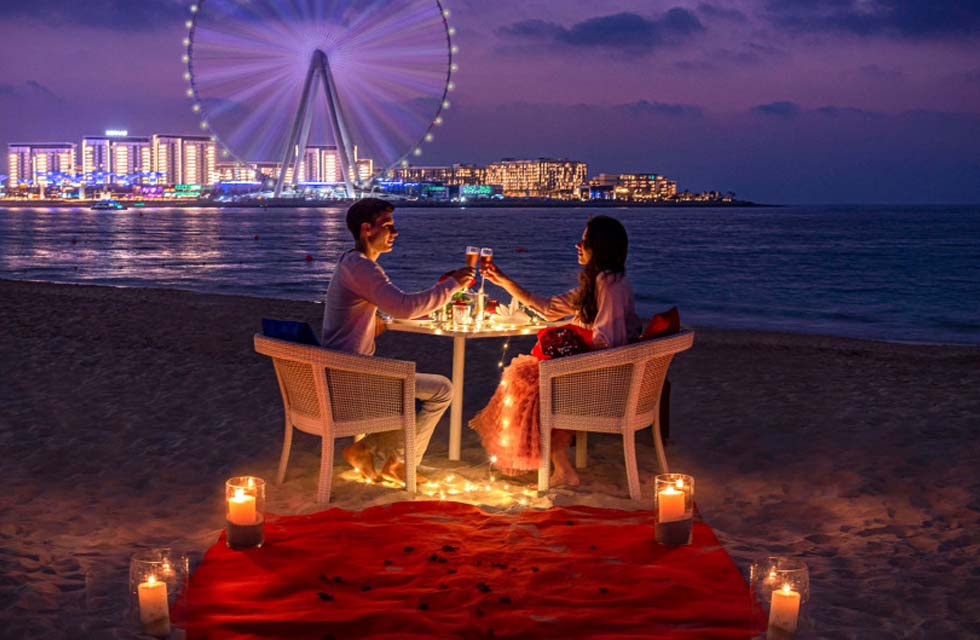 Romantic Dining Setup with Drinks for Two at Al Manara Habtoor Grand Resort