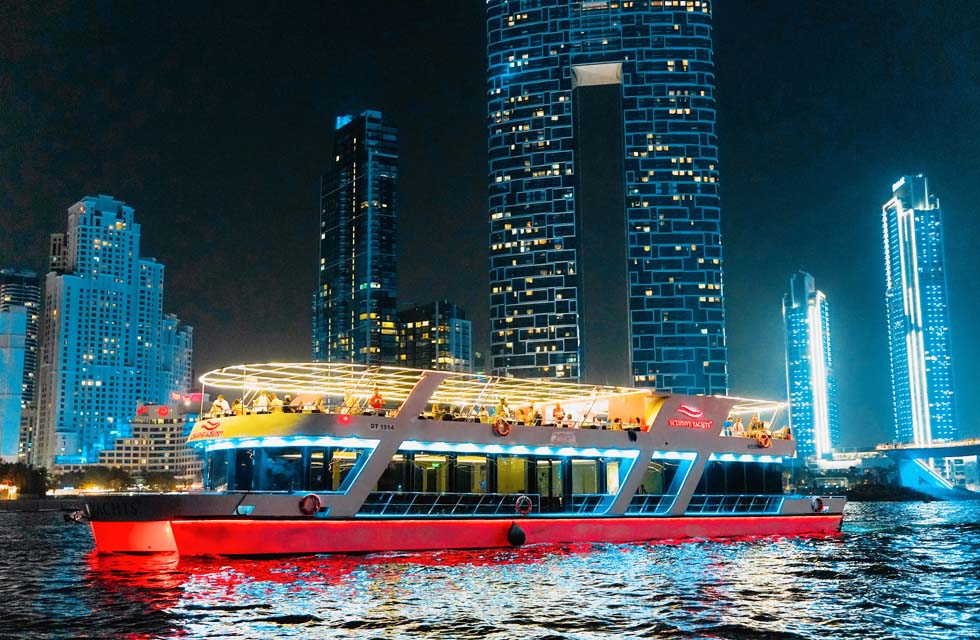 Enchanting Dubai Marina 3-Hour Luxury Sunset Cruise with BBQ for One