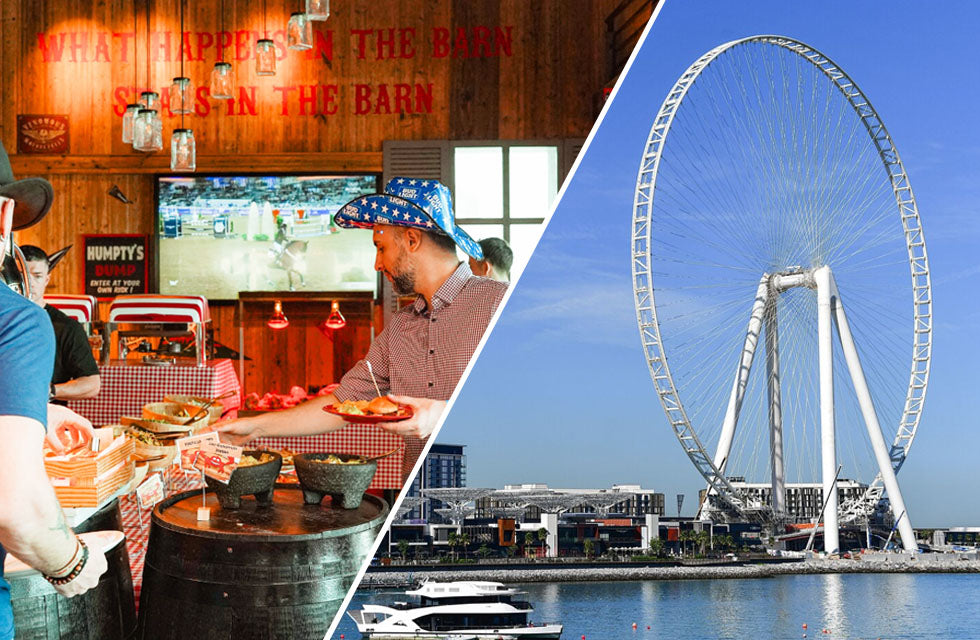 Iconic Ain Dubai Tickets & Saturday Brunch at CLAW BBQ JBR for Two