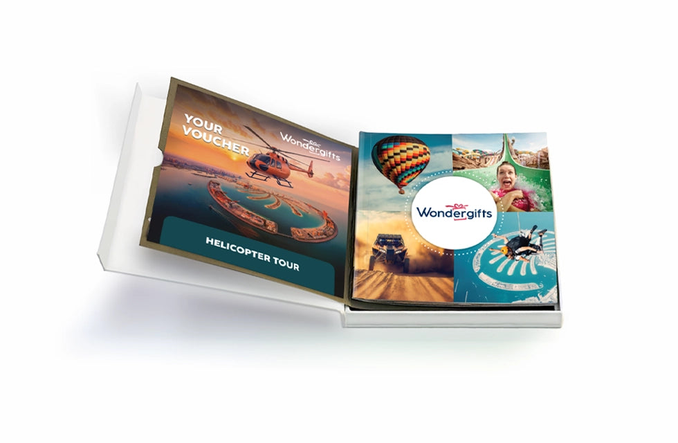 Helicopter Tour Gift Box: Elevate Your View of Dubai or Abu Dhabi’s Iconic Sights