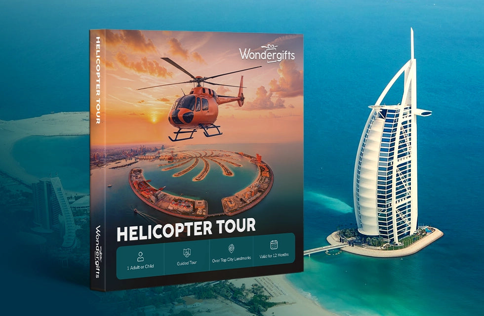 Helicopter Tour Gift Box: Elevate Your View of Dubai or Abu Dhabi’s Iconic Sights